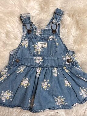 OshKosh B'gosh Light Blue Floral Denim Skirted Overalls